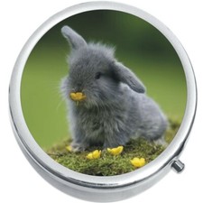 Cute Gray Bunny Medicine Vitamin Compact Pill Box