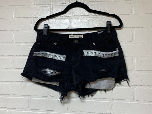 Upcycled Black Garage Denim Shorts Sz 