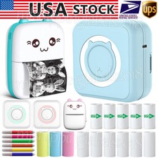 Mini Pocket Thermal Printer Wireless Bluetooth Inkless Photo 14 Roll Paper Pen
