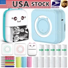 Mini Pocket Thermal Printer Wireless Bluetooth Inkless Photo 14 Roll Paper + Pen