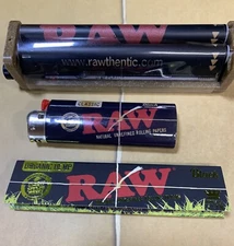 RAW Black Organic KING SIZE Cigarette Papers/ BIC Lighter/ 110mm Rolling Machine