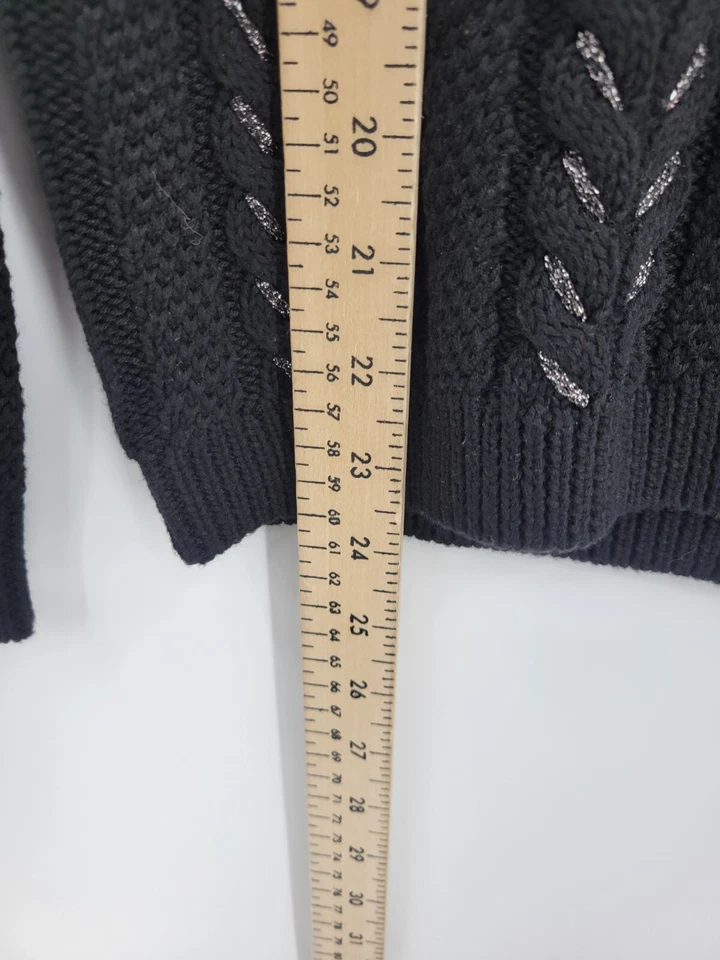Suéter Paige Mujer Pequeño Negro Dorthea Metálico Tejido con Cable Cuello en V Pullover Foto 4 de 4