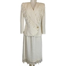 Vintage David Rose Ivory suit blazer skirt set Western lace Mother Bride Wedding