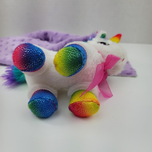 Rainbow Tie Dye Unicorn Plush Lovey Texture Security Blanket Embroider Big Eyes - Picture 8 of 15