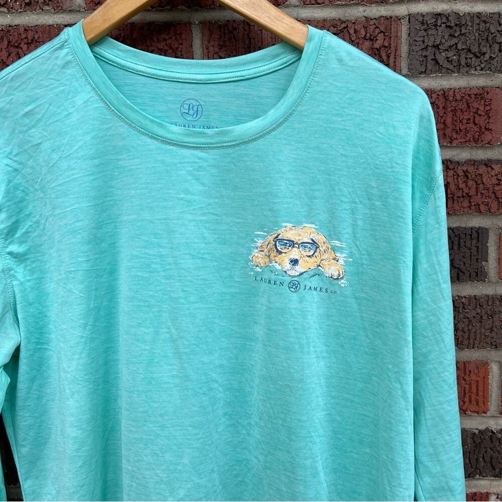 Lauren James Teal Blue SPF Shades Sand Dog Long Sleeve Shirt Top