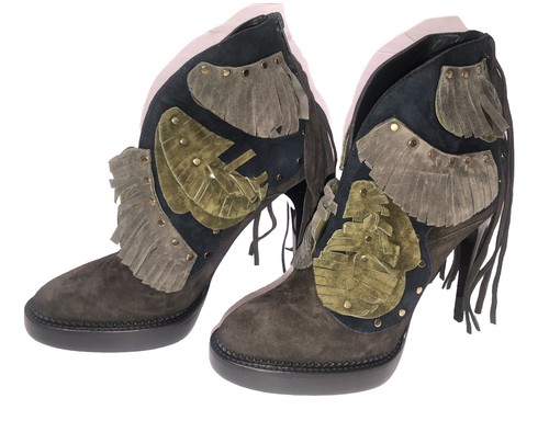 Burberry Runway Lilybell Wildleder Blatt V Cut Fransen Nieten Stiefeletten Neu 39,5 9,5 - Bild 3 von 15