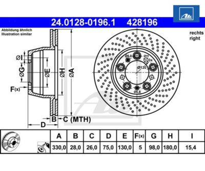 Brake Disc ATE 24.0128-0196.1 for Porsche 911 911 Targa