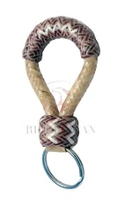 Key Chain Handmade Braided 16 Plaits Natural Cow Rawhide & Cherry Knot Key Chain
