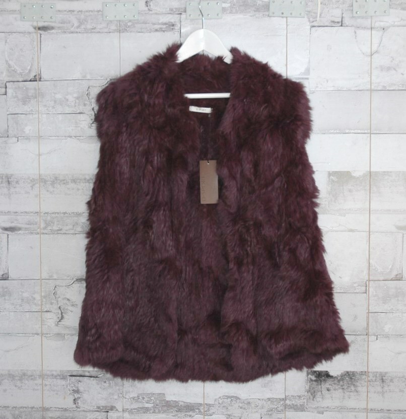Gilet En Véritable Fourrure De Lapin Et Tricot Côtelé Revue - Taille S, Marron, Neuf Avec Défauts