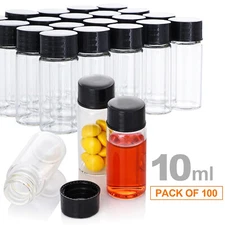 100x 10ml borosilicate Glass Vials w/Screw Caps Clear Liquid Sample Vial Bottles