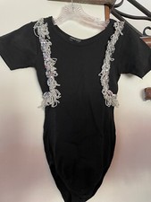 Girls Small Black Leotard with Silver Sequins Cowgirl Style
