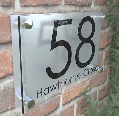 LARGE HOUSE SIGN PLAQUE DOOR NUMBER STREET GLASS EFFECT ACRYLIC NAME ...