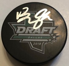 BRADY TKACHUK SIGNED 2018 NHL DRAFT PUCK W/CASE OTTAWA SENATORS COA