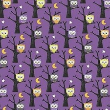 Halloween Ghouls Goodies Cute Owls Purple 100 Cotton Fabric by The Yard