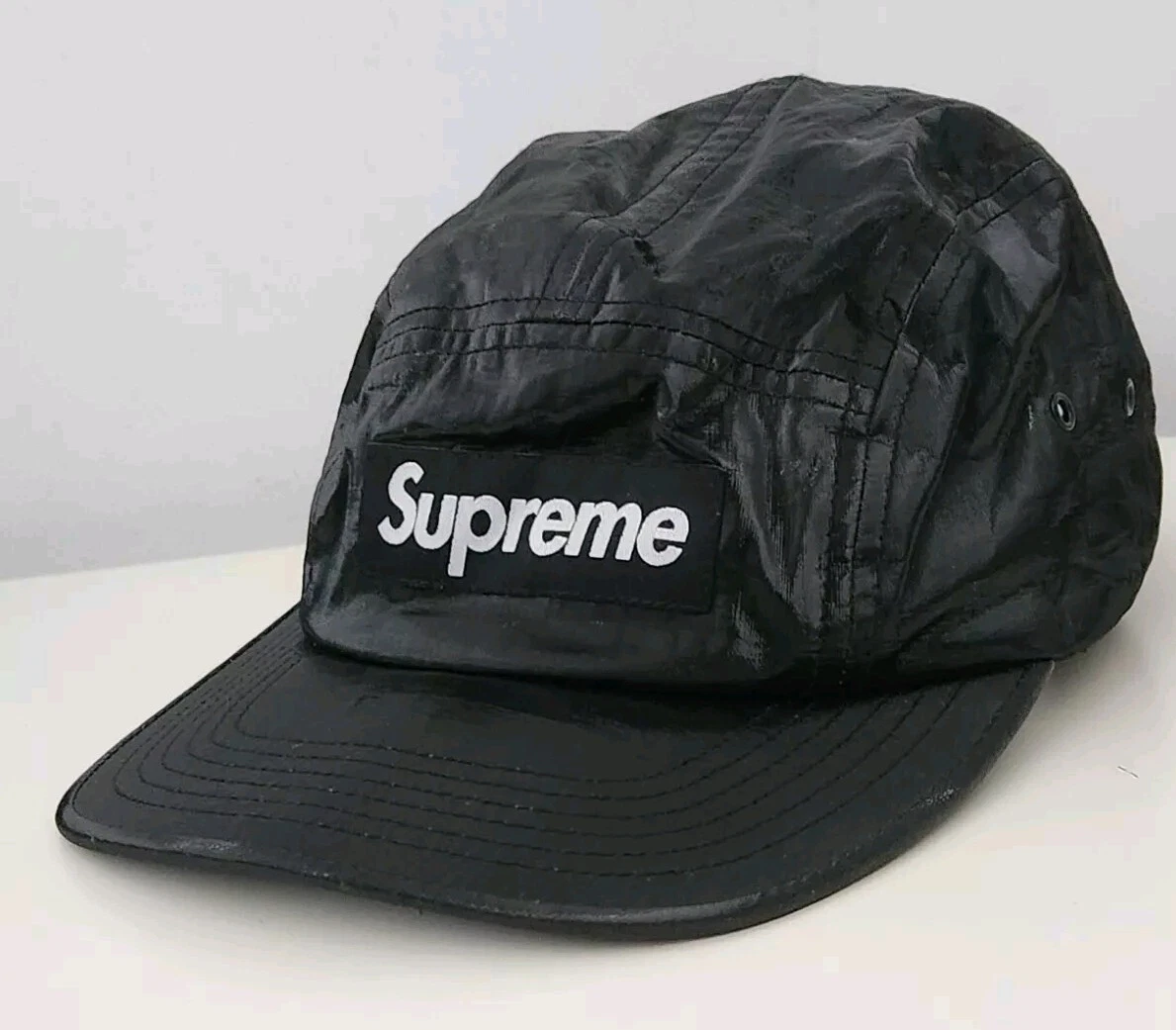 SS18 Supreme Coated Linen Camp Cap Hat Black Box logo Made In U.S.A