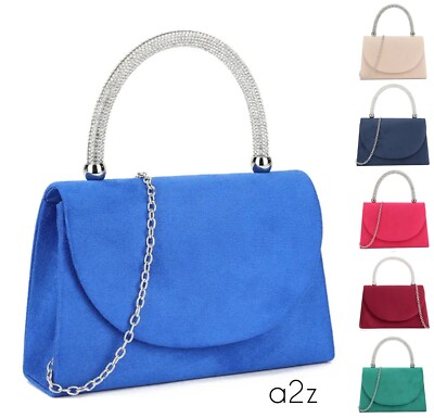 Clutch Damen Wildleder Tasche Top Griff Kette Party Abschlussball Abendbox Hochzeit Handtasche