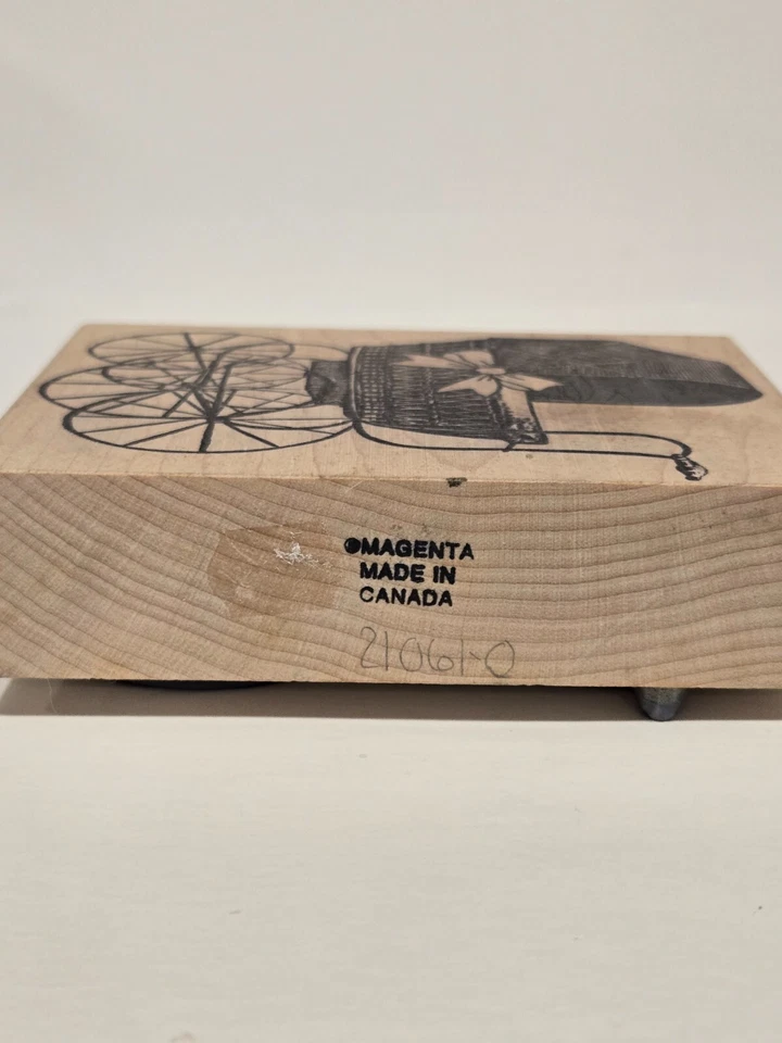 Sello de goma magenta de 1990, 21061-O, cochecito de bebé vintage Foto 3 de 3