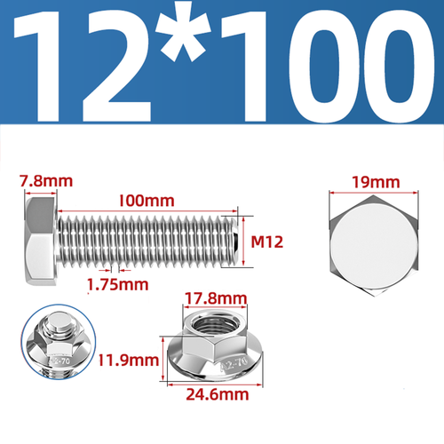 304 Stainless Hex Flange Bolts With Free Serrated Flanged Nuts M10 M14 M16 M20 - Picture 53 of 138