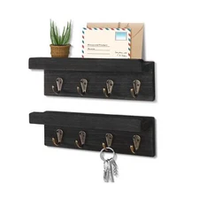2 Pack Farmhouse Wooden Key Holder, Shelf with Hooks, Coat Rack Wal... Fast Ship