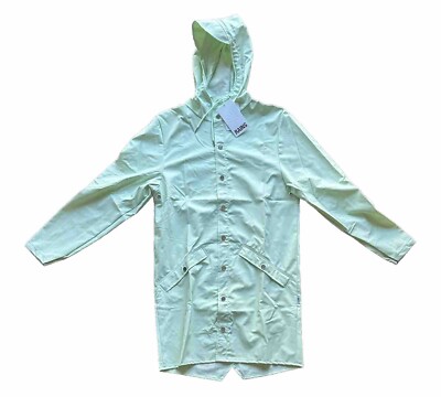 RAINS Long Rain Jacket Raincoat Mineral Green Men s XS/Women s S $125 MSRP