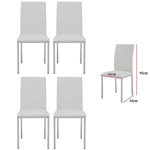 4 Seater Round Glass Dining Table and 4 Padded Chairs Set White Home Furniture - Picture 20 of 21