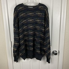 VTG 90s Gianfranco Ruffini Men s Blue/Brown Texture Knit Grandpa Sweater XL