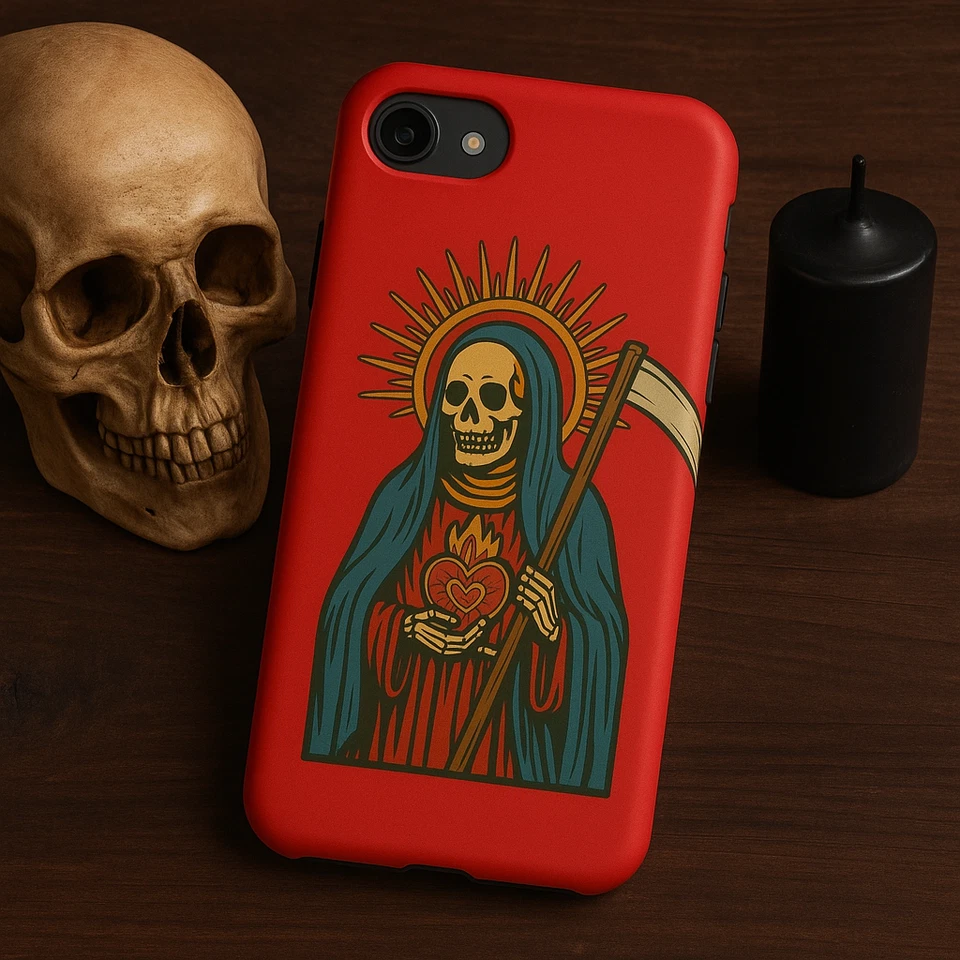 Gothic Grim Reaper Skeleton Phone Case, Tough Case for iPhone Samsung, Red Art - Image 2 of 4