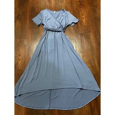 PinkBlush Maxi Dress Maternity Medium Blue High Low V-Neck Short Sleeve
