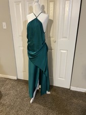 ASOS DESIGN One Shoulder Satin Midi Dress with Drape Bodice Detail In Green 14