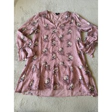 Paige Carmela Size M Silk Floral Print Mini Dress Long Sleeve Button Front Pink