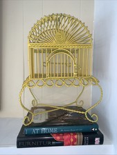 1950s Victorian Style Shabby  Chic Wrought Iron Birdcage Yellow Chippy Paint