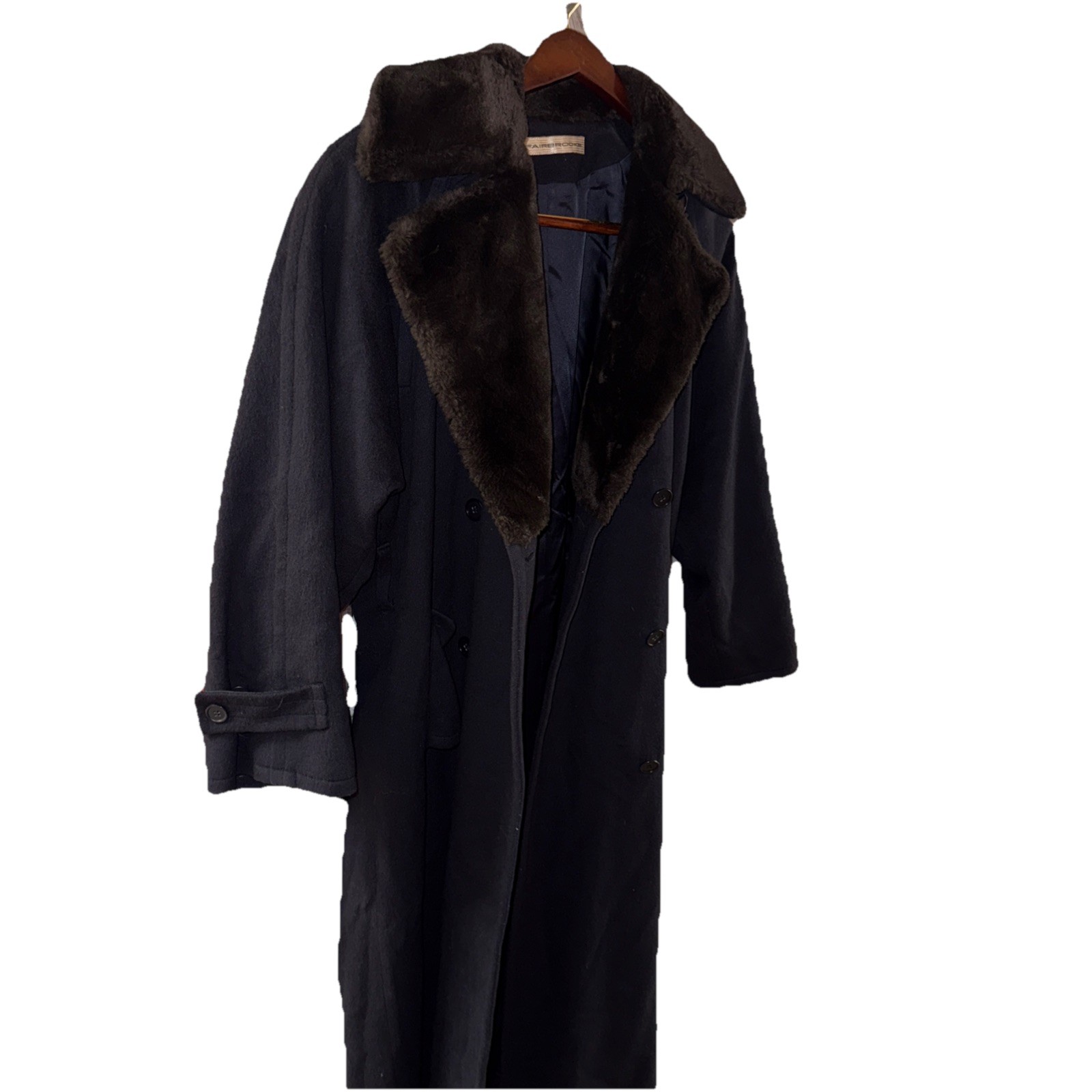 Fairbrooke Vintage Saks Fifth Avenue Womens Navy Wool Fur Trim Coat Size 8