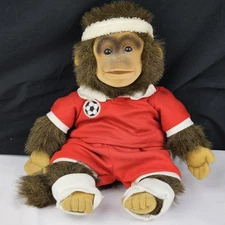 Vintage 1994 Hosung Monkey Puppet Plush Animal Toy With Red Workout Clothes