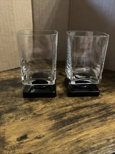 Di Saronno Amaretto Liquor Glasses Square Black Pedestal Base Set of 2 4” High