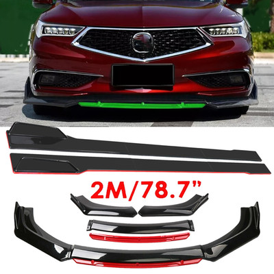 Glossy Black Front Bumper Lip Splitter + Side Skirts Kit For Acura MDX RDX Un