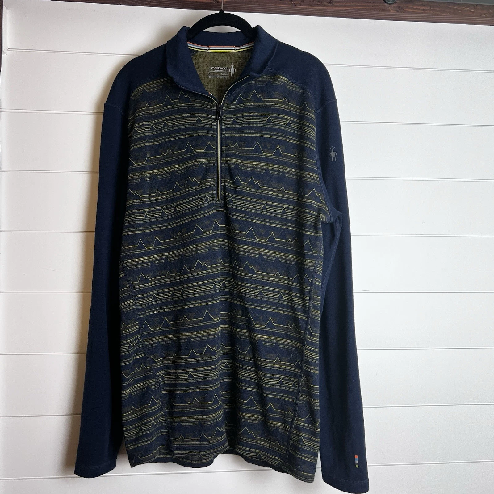 Flawed Smartwool Merino 250 Pullover Mens L Base Layer Navy Collar Mountains