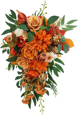 11" Burnt Orange Wedding Bouquets for Bride Rustic Boho Cascading Bridal Bouquet
