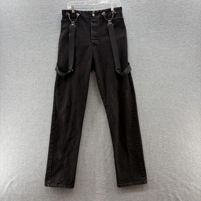 VTG Wah Maker Jeans Mens 34x36 Black Denim Suspenders Buckle Back Western