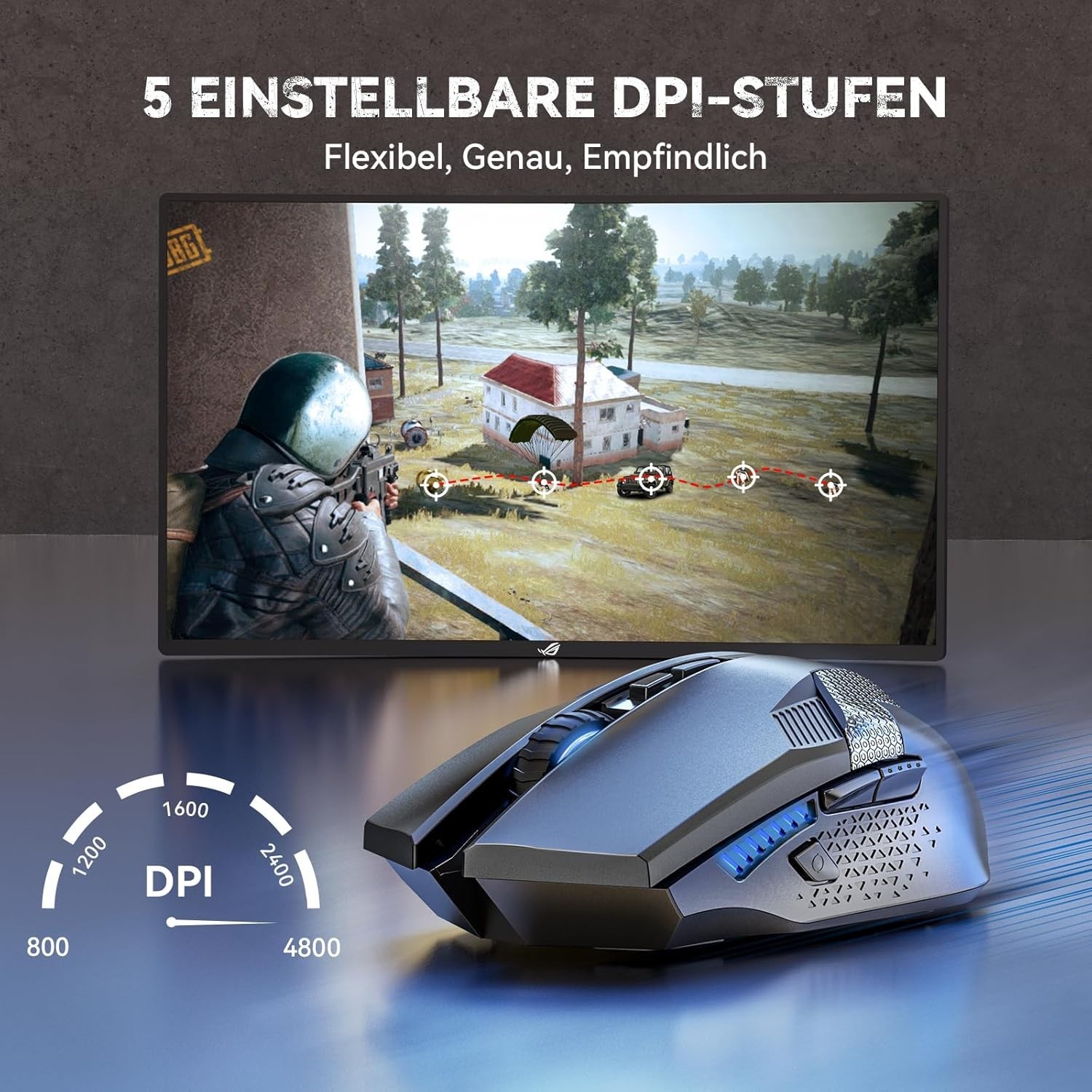 TECKNET Kabellose Gaming Maus, 2,4 GHz Wireless Gamer Maus 8 Tasten, 4800 DPI...