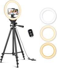 10'' Ring Light w 50'' Tripod Stand, LED Circle Lights with Phone Holder
