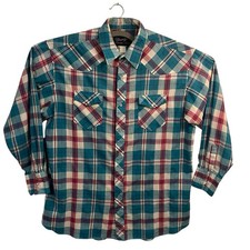 Wrangler Cowboy Cut Shirt Mens 17.5-36 X-Long Tails Plaid Pearl Snap Western USA