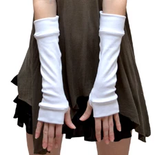 Womens White Cotton Gloves Indoor Arm Warmers Winter Sleeves Driving Hand Covers