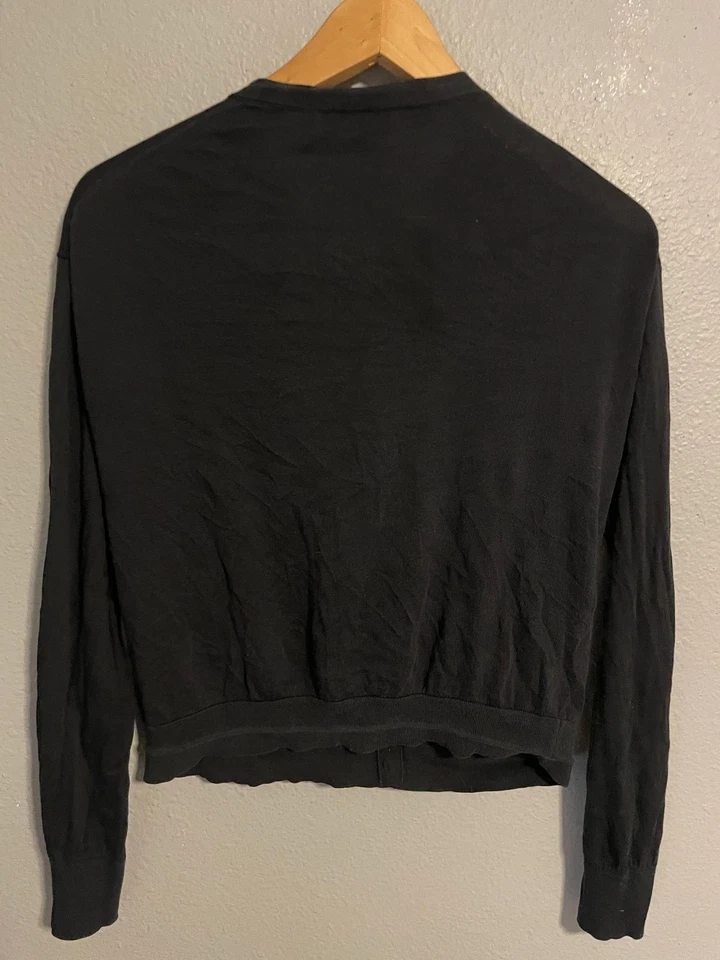 Cárdigan suéter Theory cuello corbata para mujer mediano negro seda mezcla de algodón recortado Foto 2 de 4