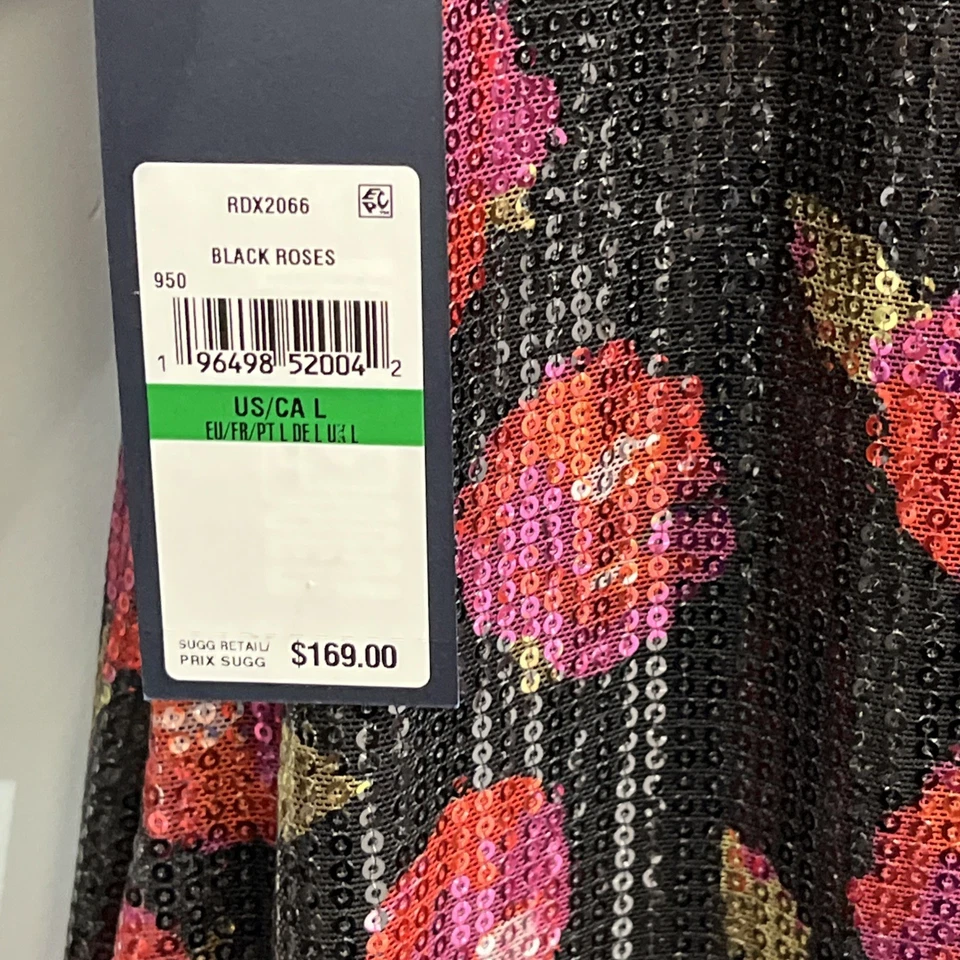 Vestido Rachel Roy Para Mujer L Negro Rojo Rosa Lentejuelas Tanque Midi Evento Cóctel Fiesta Foto 4 de 4