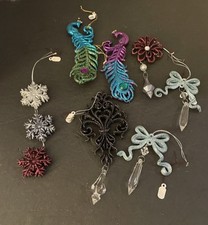 PEACOCK And Other Christmas Ornaments Set of 7 Different Large Acrylic Glitter