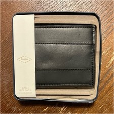 Fossil Men's Black Bifold Wallet Folding Credit Card Flip ID Window Logo