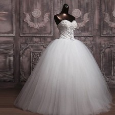 Elegant Wedding Dresses Rhinestone Sweetheart White Ivory Tulle Bridal Gowns
