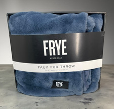 NEW Frye Faux Fur Throw Blanket Dusty Blue 50" x 60" Silky Soft