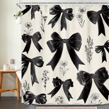 Black Bow Shower Curtain 72Wx72L Inch Girls Coquette Retro Vintage Bowknot Fl...