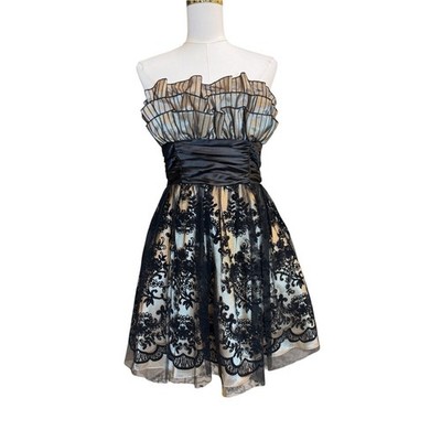 Vintage Roberta Lace Fit Flare Homecoming Dress NWT Black Gold Size L